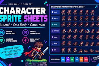 design a pixel art character sprite sheet with animations