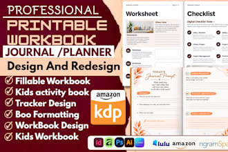 design printable workbook activity workbook kdp fillable journal, planner design