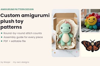 write custom amigurumi crochet patterns for plush toys with stitch counts