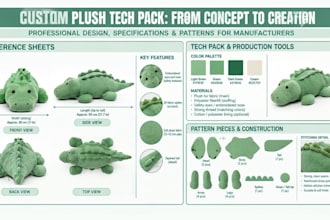 do custom plush reference sheet plushie stuffed kawaii animal tech pack design