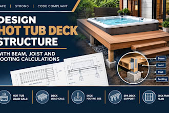 design hot tub deck structure with beam, joist and footing calculations