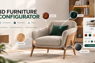build 3d furniture, bed, chair configurator with threejs for ecommerce