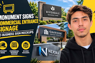 design monument signs, commercial entrance signage, 3d business sign mockups