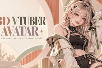 create vrchat avatar, 3d character vtuber models and 3d rigging in vroid style