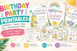 design birthday party printables and editable canva templates