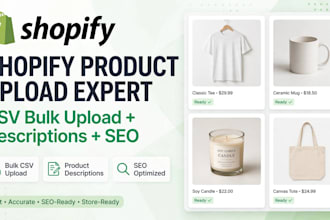do shopify product listing, amazon product upload and data entry