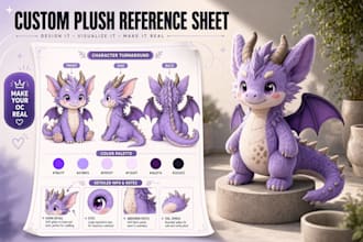 design custom plushie reference sheet for oc stuffed animal character