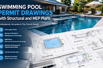 prepare swimming pool permit drawings with structural and mep city permit plans