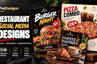 design restaurant food social media posts and promotional ads