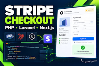 integrate stripe checkout payments in PHP laravel and next js