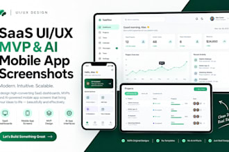 design saas UI UX mvp and ai mobile app screenshots for app listings