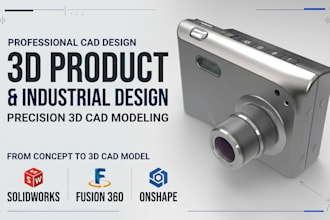 create 3d product and industrial design in solidworks, fusion 360 and onshape