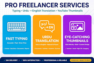 do fast typing, urdu english translation and eye catching youtube thumbnails