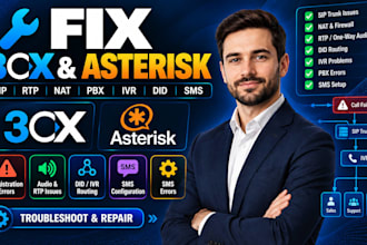 fix 3cx asterisk sip trunk did registration nat rtp audio and pbx errors ivr sms
