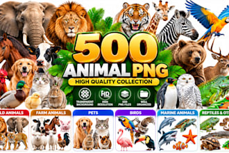 provide a bundle of 500 realistic animal png illustrations