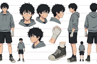 create a professional character design and model sheet