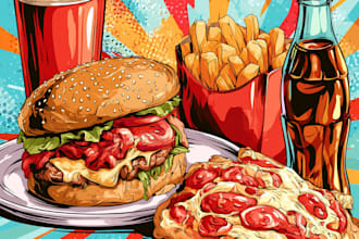modern and colorful food pop art illustrations