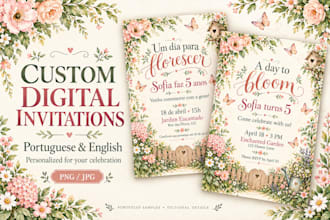 design a digital invitation in portuguese or english