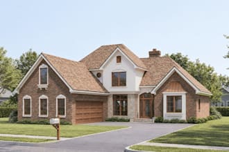 overhaul old house exterior,suburban estate, european brick home, facade archviz