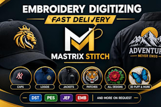 digitize caps, jackets, 3d puff and all embroidery designs