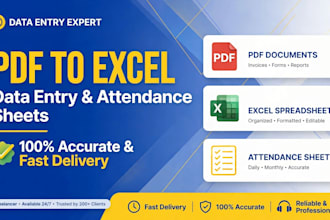 do pdf to excel data entry, copy paste, attendance sheet