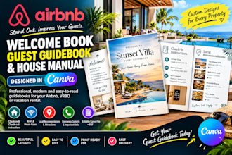 design a professional airbnb welcome book guest guidebook house manuel in canva
