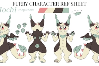 draw custom furry character sheet, fursona reference, anthro oc design