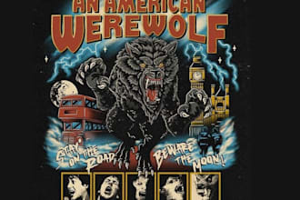 make vintage werewolf logo and dark animal t shirt vector illustration