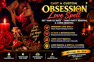 cast instant obsession love spell, third party removal ex back curse removal