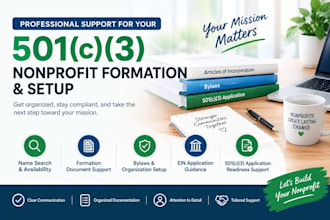 assist with 501c3 nonprofit formation and setup