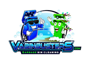 design a cartoon mascot trash bin cleaning logo for your business