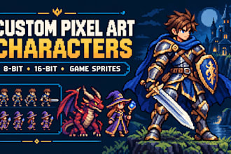 draw 8 bit and 16 bit pixel art characters for game