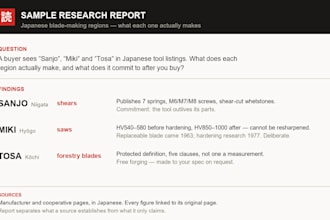 research japanese sources and report the findings in english