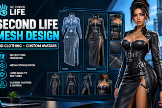 create custom second life clothing, 3d mesh outfits and avatar fashion designs