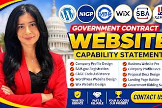 design a sam government contractor website to secure federal contracts and reps