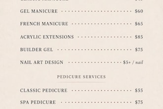 design menu price list