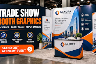 design trade show booth graphics, backdrops, booth walls, popup banners