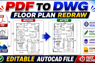 redraw floor plans and create 2d autocad house plans