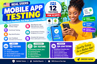 provide 12 testers for google play close testing for 14 days, ios testing
