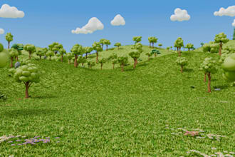 customize a cartoon 3d nature landscape in blender