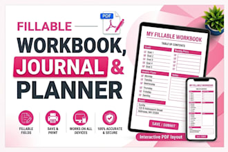 design interactive fillable PDF workbooks, journals, and planners