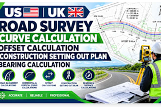 do road survey curve calculation offset construction setting out plan