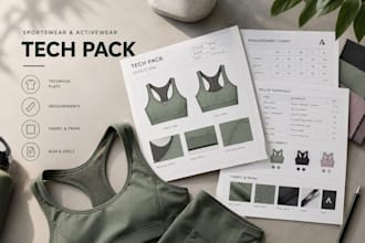 create sportswear tech pack, activewear tech pack and apparel tech pack