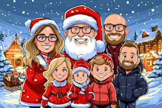 draw custom family portrait or caricature for christmas gift