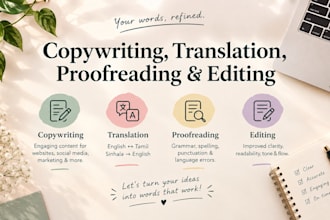 provide copywriting, translation, proofreading and editing