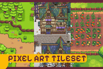 draw handmade pixel art tilesets and tilemap for your indie game