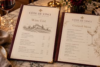 design luxury restaurant menu wine list and cocktail menu