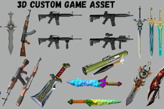 create pbr 3d game weapons props and low poly assets 3d game assets