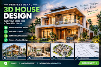 create realistic 3d house designs exterior renders  floor plans estate design