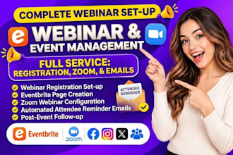 set up webinar registration, eventbrite, zoom and attendee reminder emails